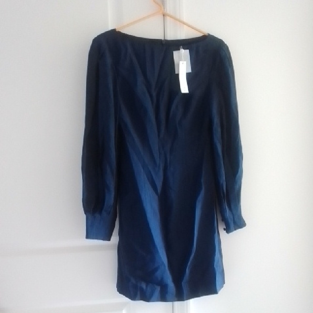 NWT Trina Turk Blue Sheath Dress with Bishop Sleeves